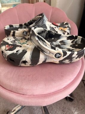 CROCS Kids Black & White Tie-Dye Clogs with Jibbitz